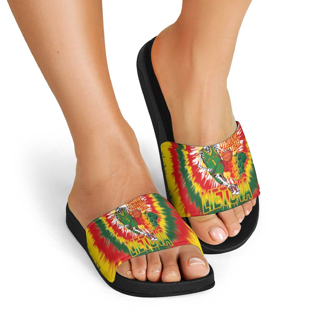 Lithuania Basketball Slide Sandals Champions Skeleton of The Baltic Tie Dye Style - Wonder Print Shop