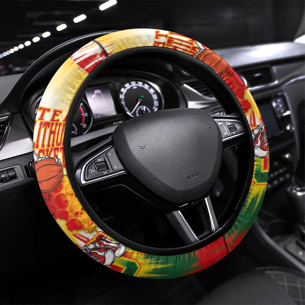 Lithuania Basketball Steering Wheel Cover Champions Skeleton of The Baltic Tie Dye Style - Wonder Print Shop