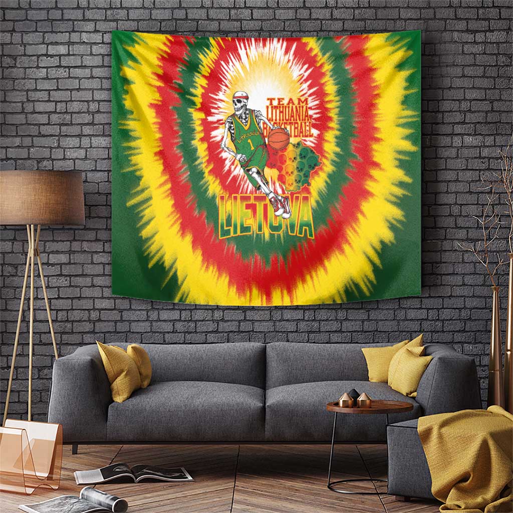 Lithuania Basketball Tapestry Champions Skeleton of The Baltic Tie Dye Style - Wonder Print Shop