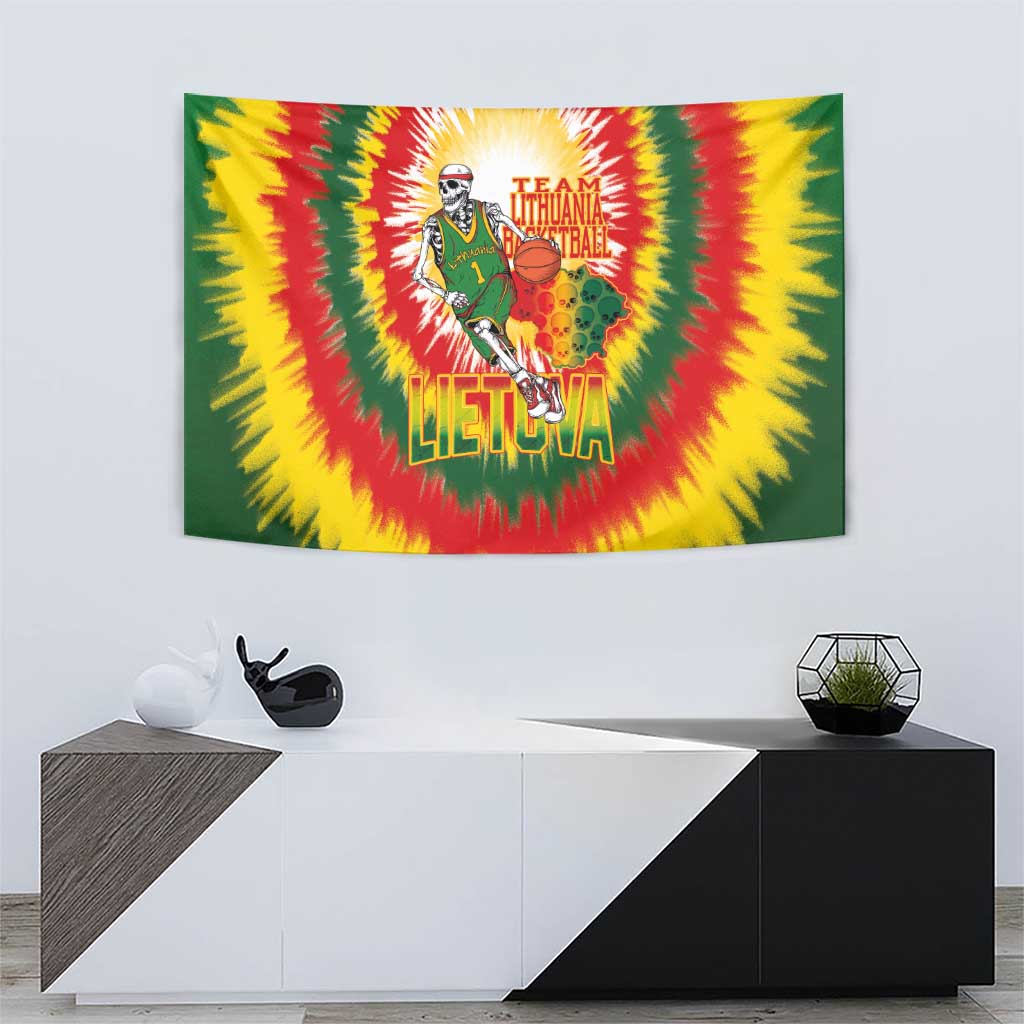 Lithuania Basketball Tapestry Champions Skeleton of The Baltic Tie Dye Style - Wonder Print Shop