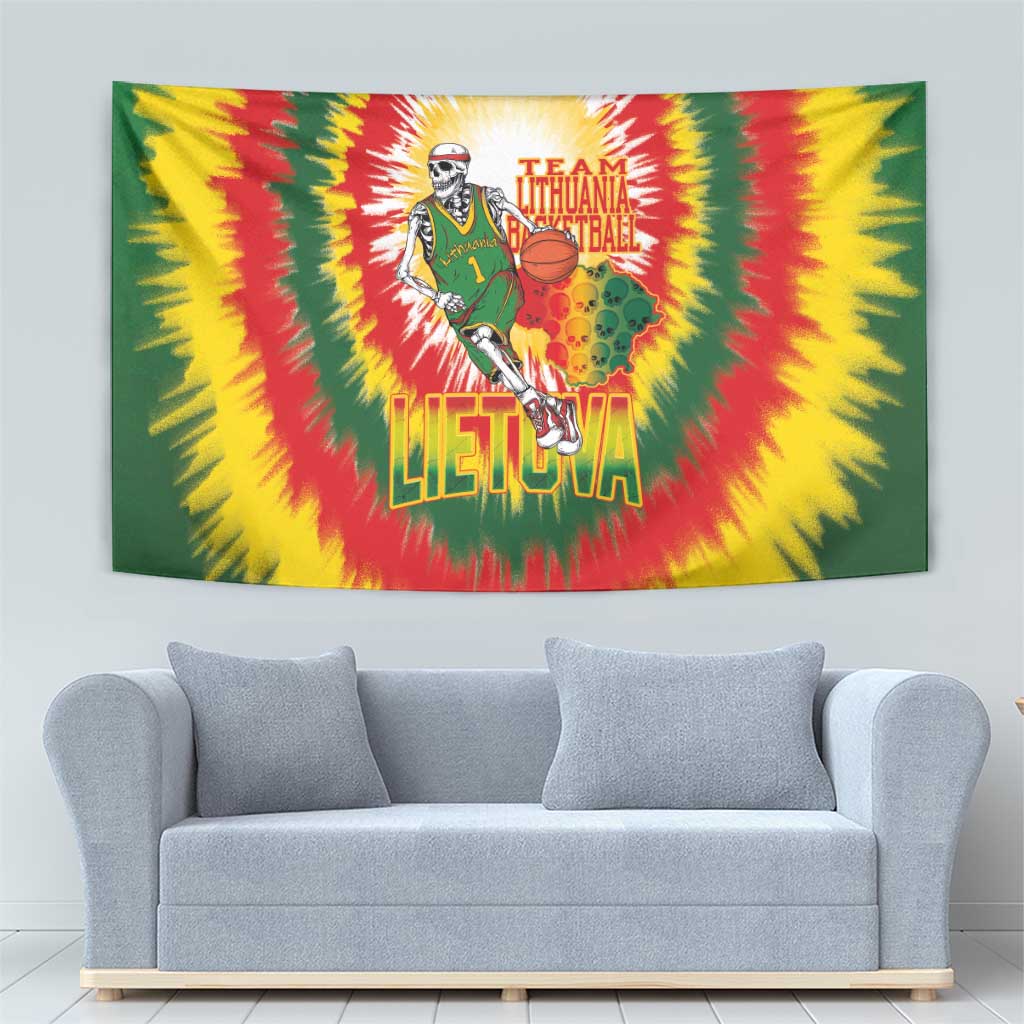 Lithuania Basketball Tapestry Champions Skeleton of The Baltic Tie Dye Style - Wonder Print Shop