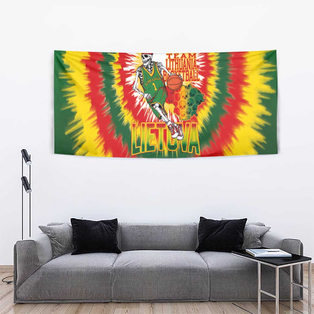 Lithuania Basketball Tapestry Champions Skeleton of The Baltic Tie Dye Style - Wonder Print Shop
