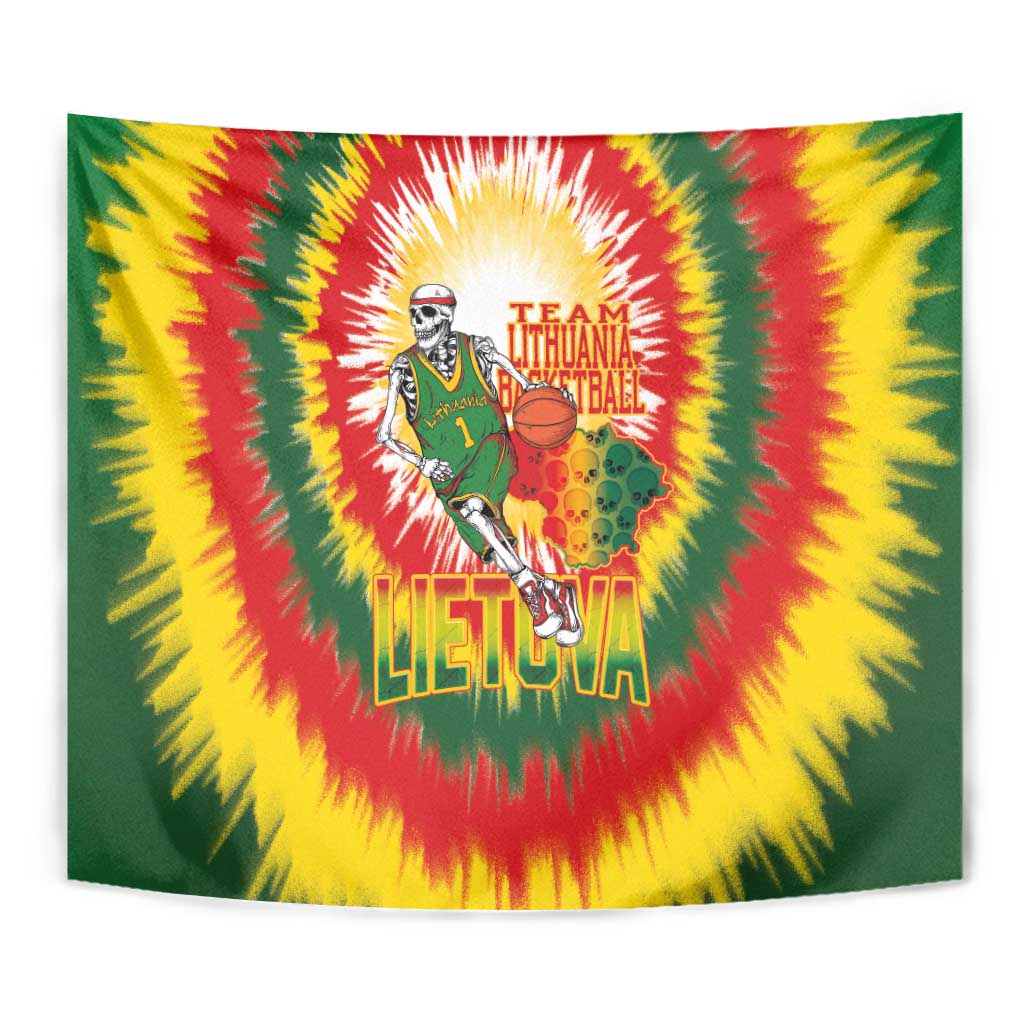 Lithuania Basketball Tapestry Champions Skeleton of The Baltic Tie Dye Style - Wonder Print Shop