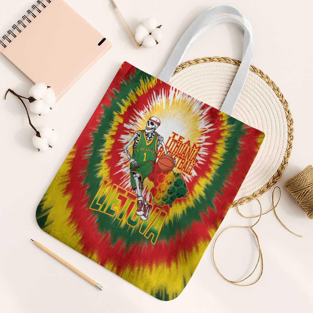 Lithuania Basketball Tote Bag Champions Skeleton of The Baltic Tie Dye Style - Wonder Print Shop