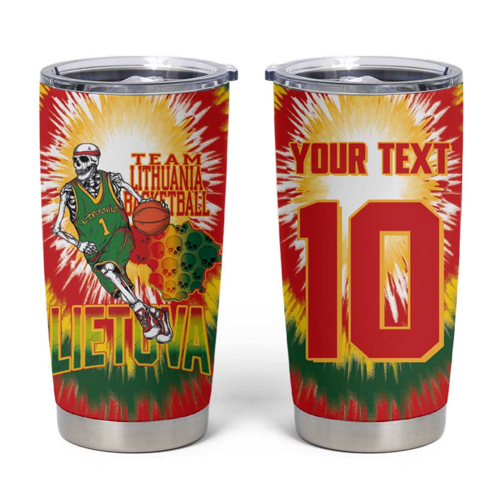 Custom Lithuania Basketball Tumbler Cup Champions Skeleton of The Baltic Tie Dye Style - Wonder Print Shop