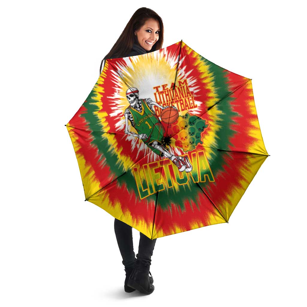 Lithuania Basketball Umbrella Champions Skeleton of The Baltic Tie Dye Style - Wonder Print Shop