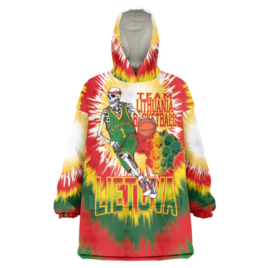 Custom Lithuania Basketball Wearable Blanket Hoodie Champions Skeleton of The Baltic Tie Dye Style - Wonder Print Shop