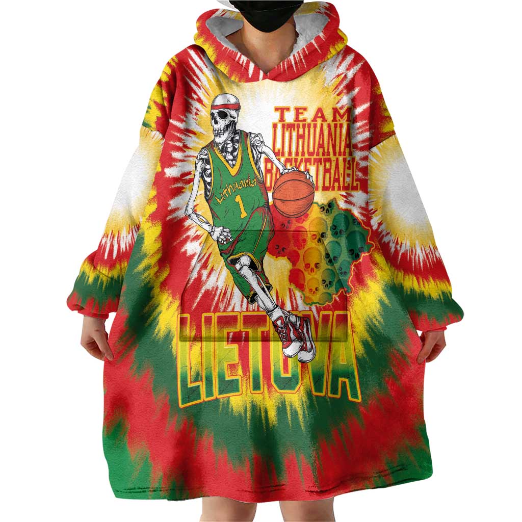 Custom Lithuania Basketball Wearable Blanket Hoodie Champions Skeleton of The Baltic Tie Dye Style - Wonder Print Shop
