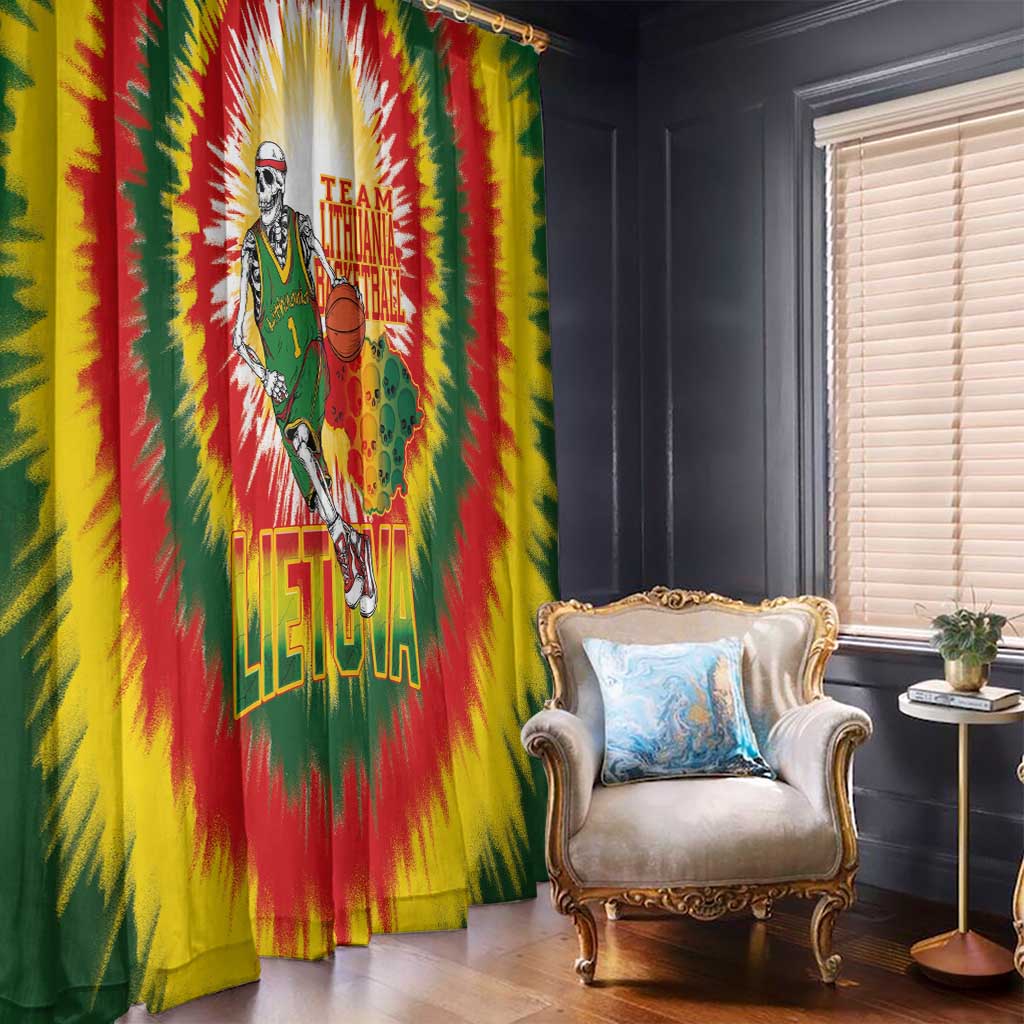 Lithuania Basketball Window Curtain Champions Skeleton of The Baltic Tie Dye Style - Wonder Print Shop