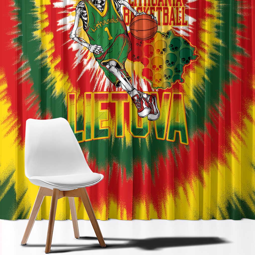 Lithuania Basketball Window Curtain Champions Skeleton of The Baltic Tie Dye Style - Wonder Print Shop