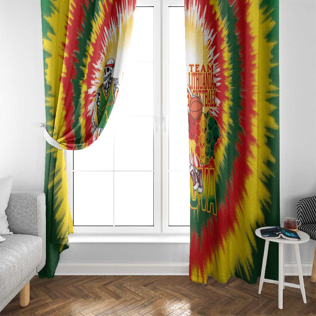 Lithuania Basketball Window Curtain Champions Skeleton of The Baltic Tie Dye Style - Wonder Print Shop