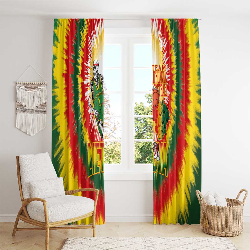 Lithuania Basketball Window Curtain Champions Skeleton of The Baltic Tie Dye Style - Wonder Print Shop