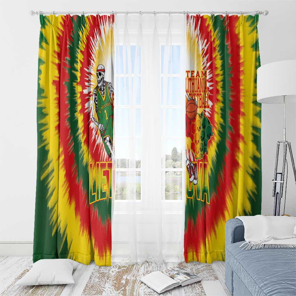 Lithuania Basketball Window Curtain Champions Skeleton of The Baltic Tie Dye Style - Wonder Print Shop