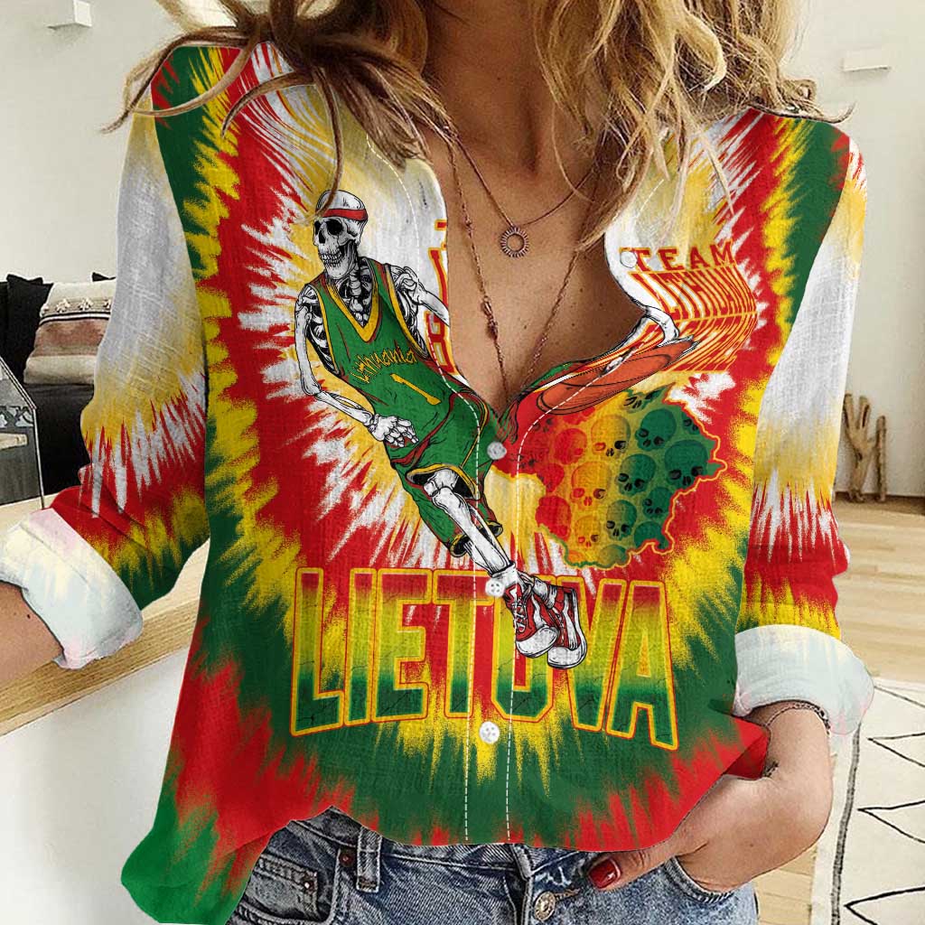 Custom Lithuania Basketball Women Casual Shirt Champions Skeleton of The Baltic Tie Dye Style - Wonder Print Shop