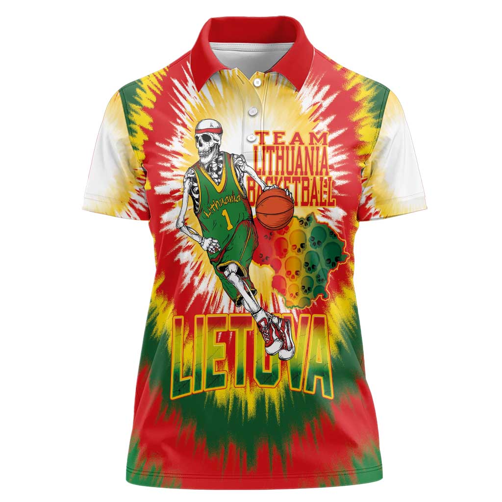 Custom Lithuania Basketball Women Polo Shirt Champions Skeleton of The Baltic Tie Dye Style - Wonder Print Shop