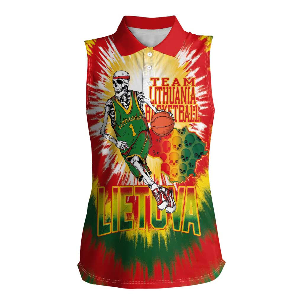 Custom Lithuania Basketball Women Sleeveless Polo Shirt Champions Skeleton of The Baltic Tie Dye Style - Wonder Print Shop