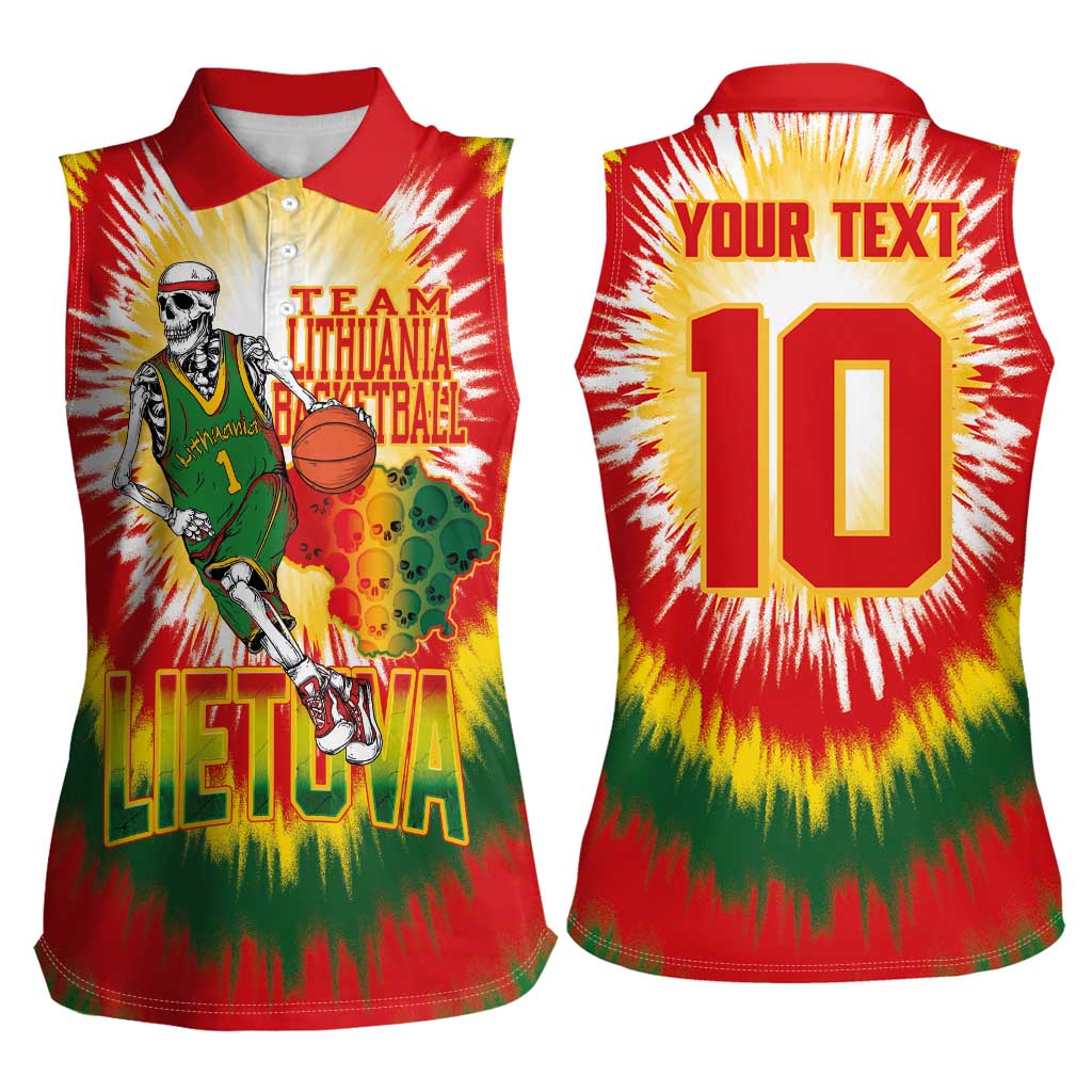 Custom Lithuania Basketball Women Sleeveless Polo Shirt Champions Skeleton of The Baltic Tie Dye Style - Wonder Print Shop