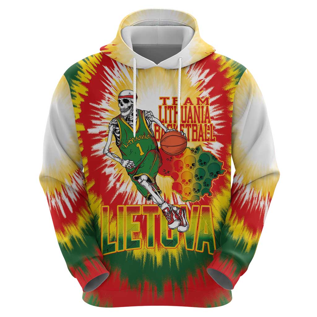 Custom Lithuania Basketball Zip Hoodie Champions Skeleton of The Baltic Tie Dye Style - Wonder Print Shop