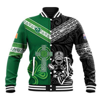 New Zealand And Ireland Rugby Custom Baseball Jacket Maori Tiki With Shamrock