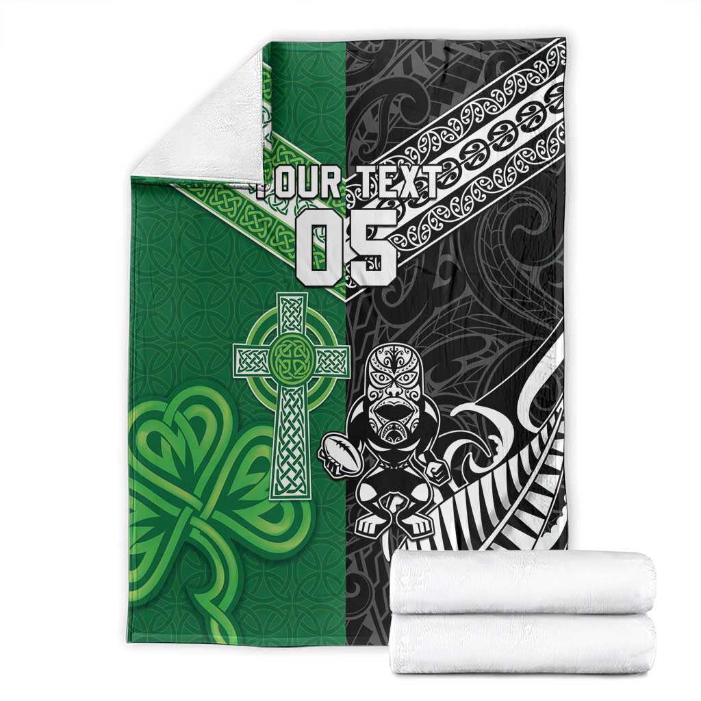 New Zealand And Ireland Rugby Custom Blanket Maori Tiki With Shamrock