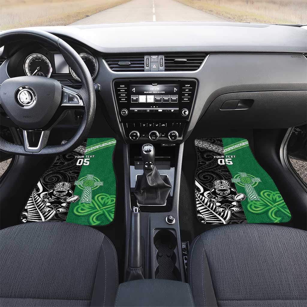 New Zealand And Ireland Rugby Custom Car Mats Maori Tiki With Shamrock