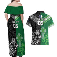 New Zealand And Ireland Rugby Custom Couples Matching Off Shoulder Maxi Dress and Hawaiian Shirt Maori Tiki With Shamrock
