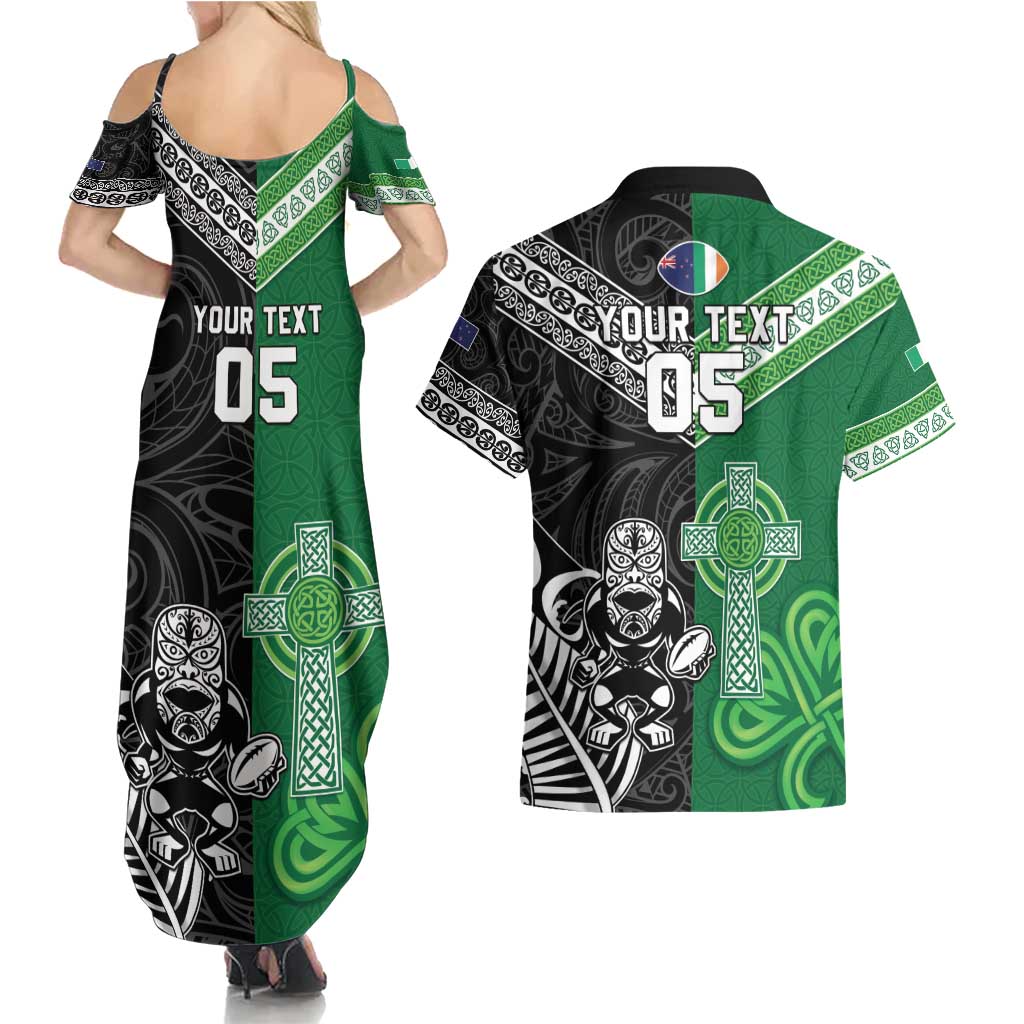 New Zealand And Ireland Rugby Custom Couples Matching Summer Maxi Dress and Hawaiian Shirt Maori Tiki With Shamrock