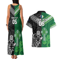 New Zealand And Ireland Rugby Custom Couples Matching Tank Maxi Dress and Hawaiian Shirt Maori Tiki With Shamrock