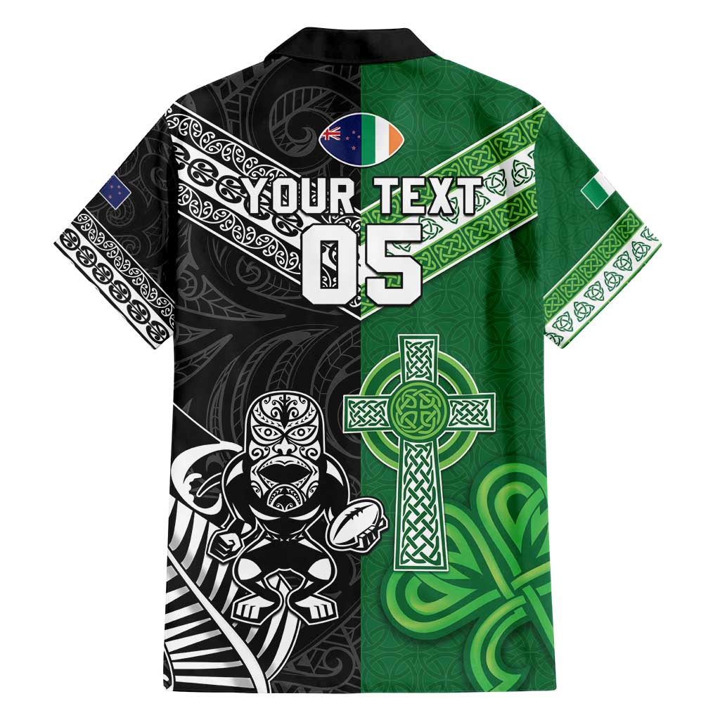 New Zealand And Ireland Rugby Custom Family Matching Long Sleeve Bodycon Dress and Hawaiian Shirt Maori Tiki With Shamrock