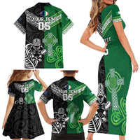 New Zealand And Ireland Rugby Custom Family Matching Short Sleeve Bodycon Dress and Hawaiian Shirt Maori Tiki With Shamrock