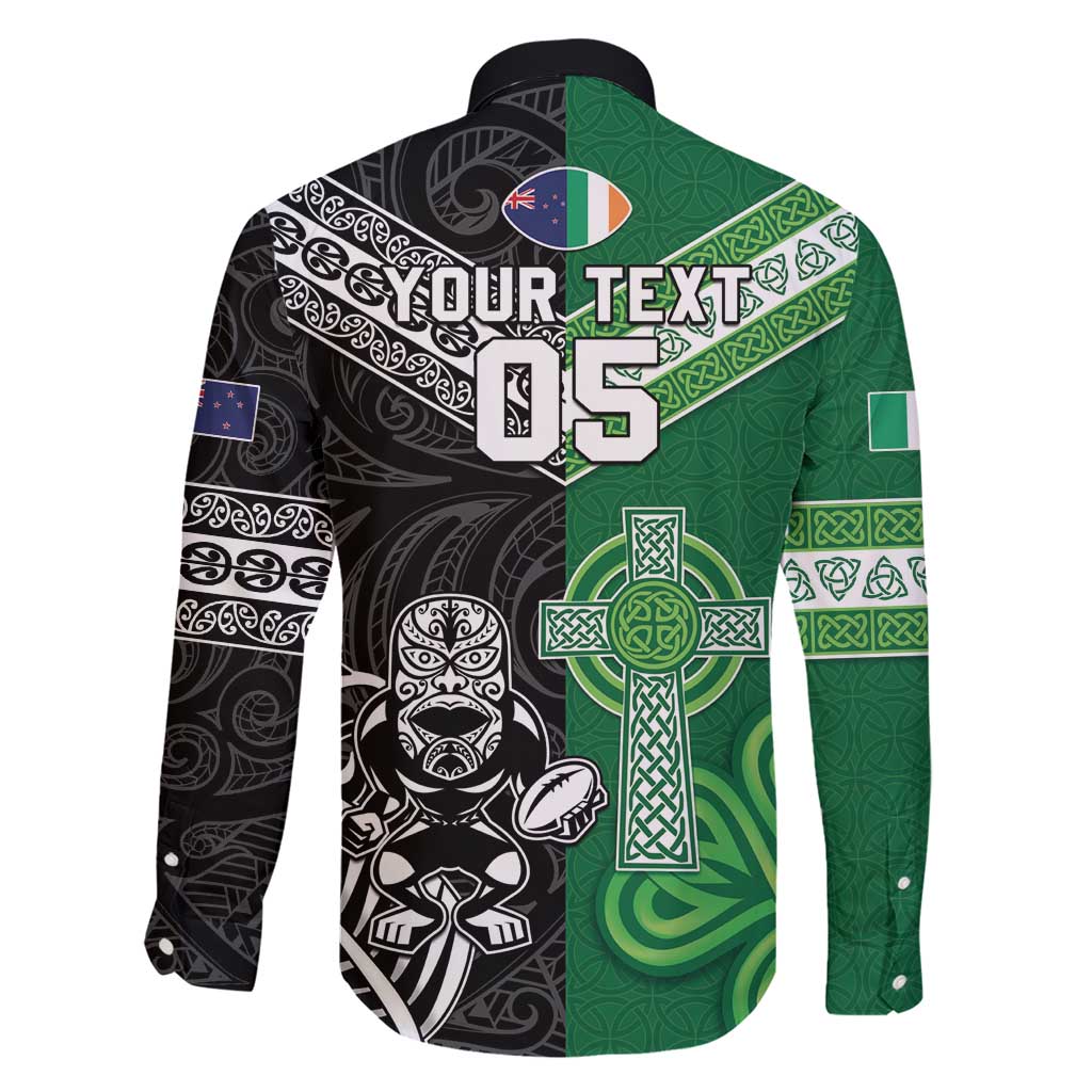 New Zealand And Ireland Rugby Custom Family Matching Short Sleeve Bodycon Dress and Hawaiian Shirt Maori Tiki With Shamrock