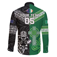 New Zealand And Ireland Rugby Custom Family Matching Short Sleeve Bodycon Dress and Hawaiian Shirt Maori Tiki With Shamrock