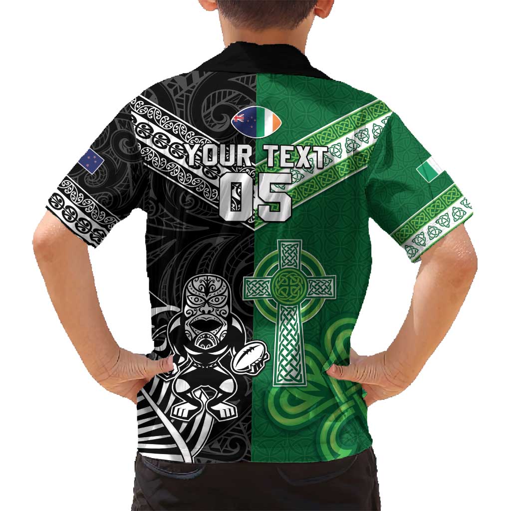 New Zealand And Ireland Rugby Custom Family Matching Tank Maxi Dress and Hawaiian Shirt Maori Tiki With Shamrock