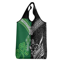 New Zealand And Ireland Rugby Custom Grocery Bag Maori Tiki With Shamrock