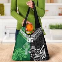 New Zealand And Ireland Rugby Custom Grocery Bag Maori Tiki With Shamrock