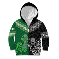New Zealand And Ireland Rugby Custom Kid Hoodie Maori Tiki With Shamrock