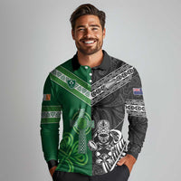 New Zealand And Ireland Rugby Custom Long Sleeve Polo Shirt Maori Tiki With Shamrock