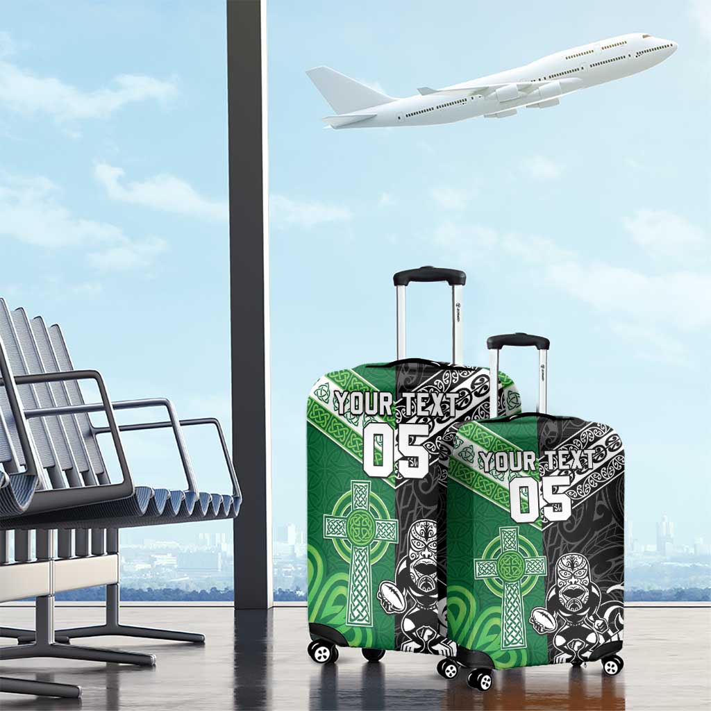 New Zealand And Ireland Rugby Custom Luggage Cover Maori Tiki With Shamrock