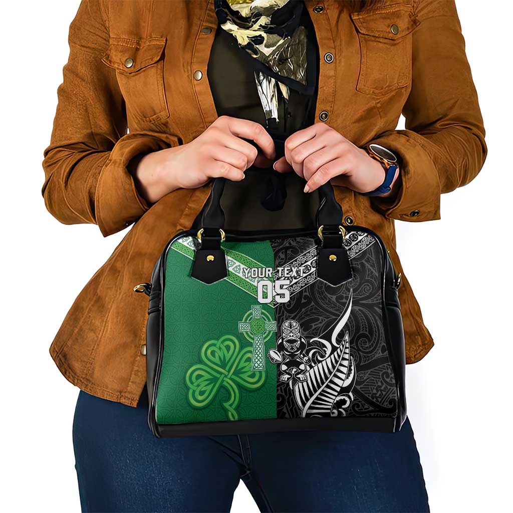 New Zealand And Ireland Rugby Custom Shoulder Handbag Maori Tiki With Shamrock