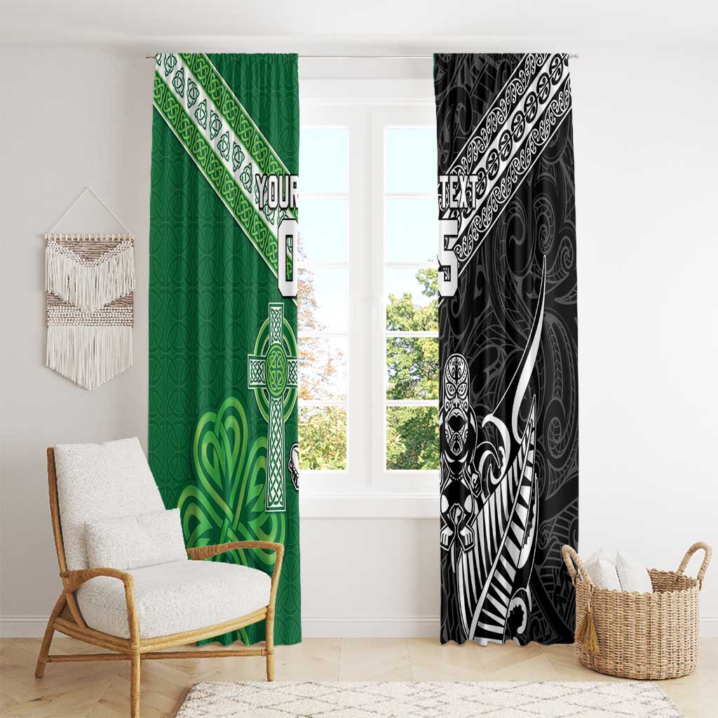 New Zealand And Ireland Rugby Custom Window Curtain Maori Tiki With Shamrock