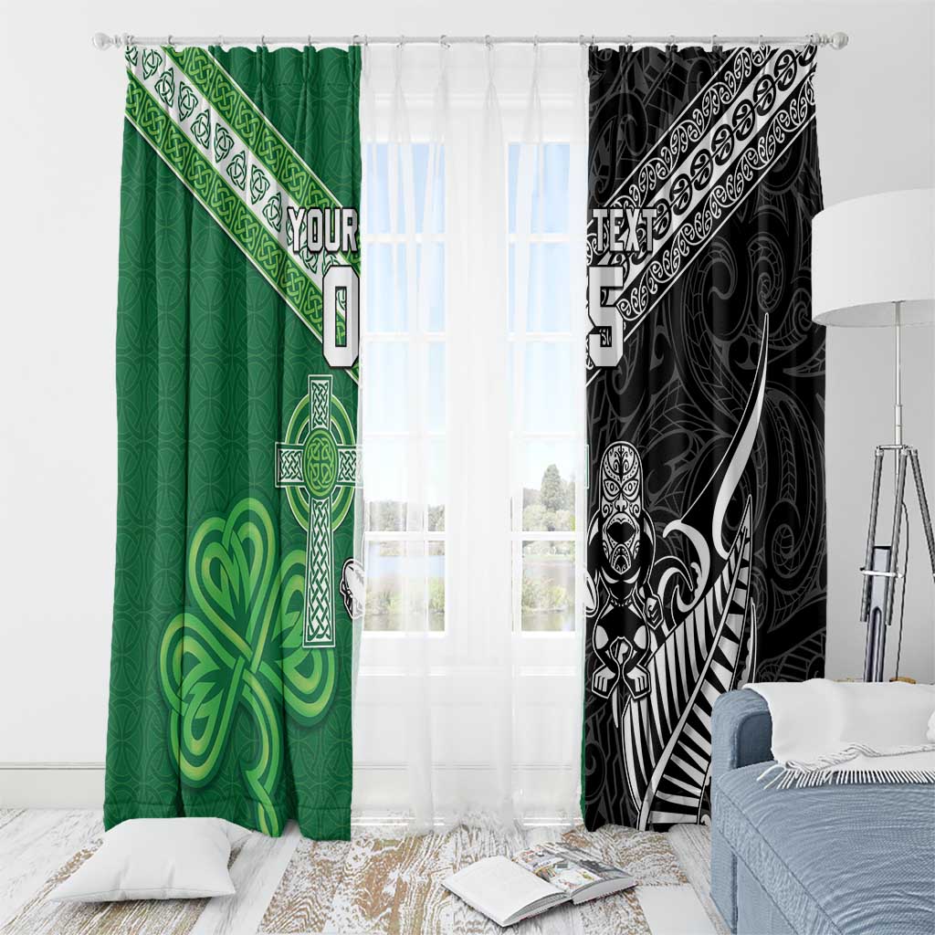 New Zealand And Ireland Rugby Custom Window Curtain Maori Tiki With Shamrock