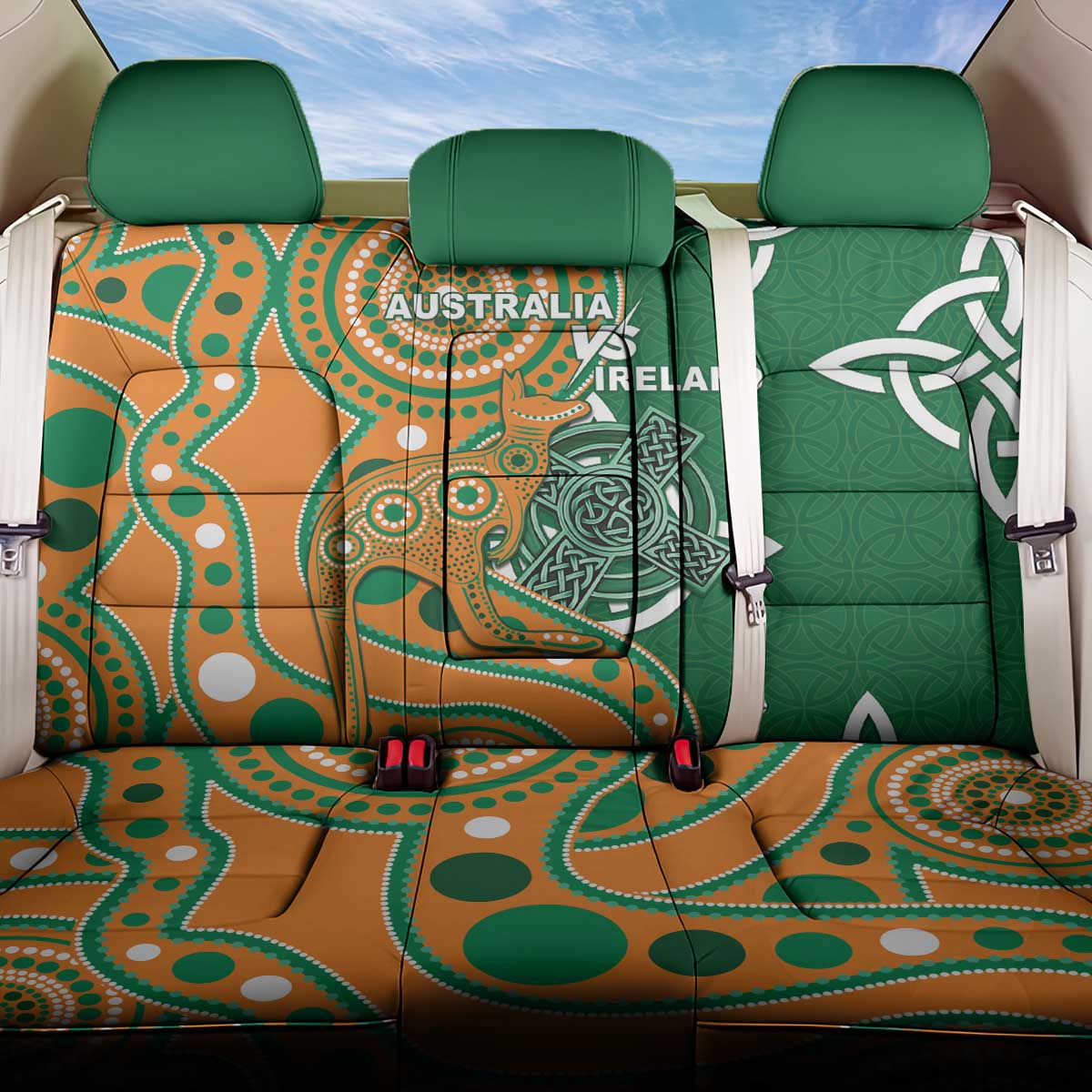 Australia And Ireland Rugby Back Car Seat Cover Walllabies And Shamrock Together