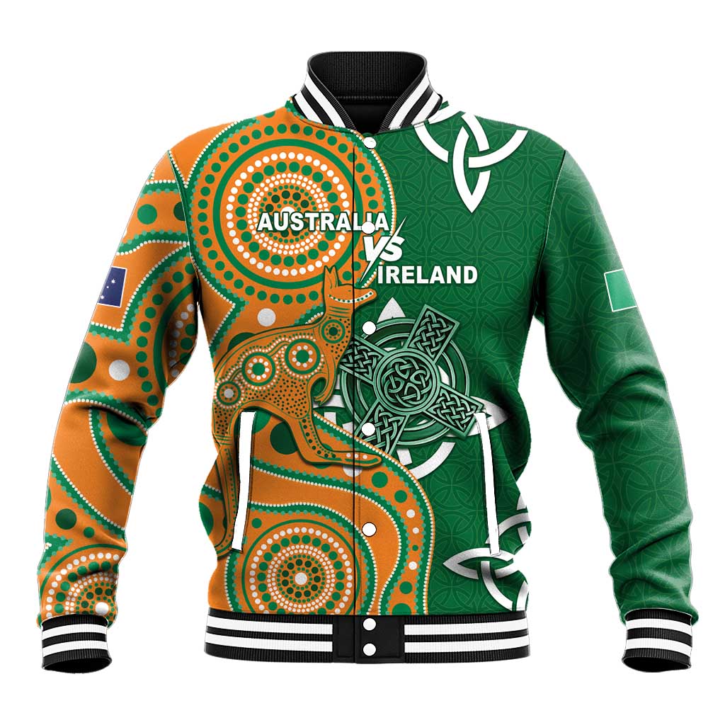 Australia And Ireland Rugby Custom Baseball Jacket Walllabies And Shamrock Together