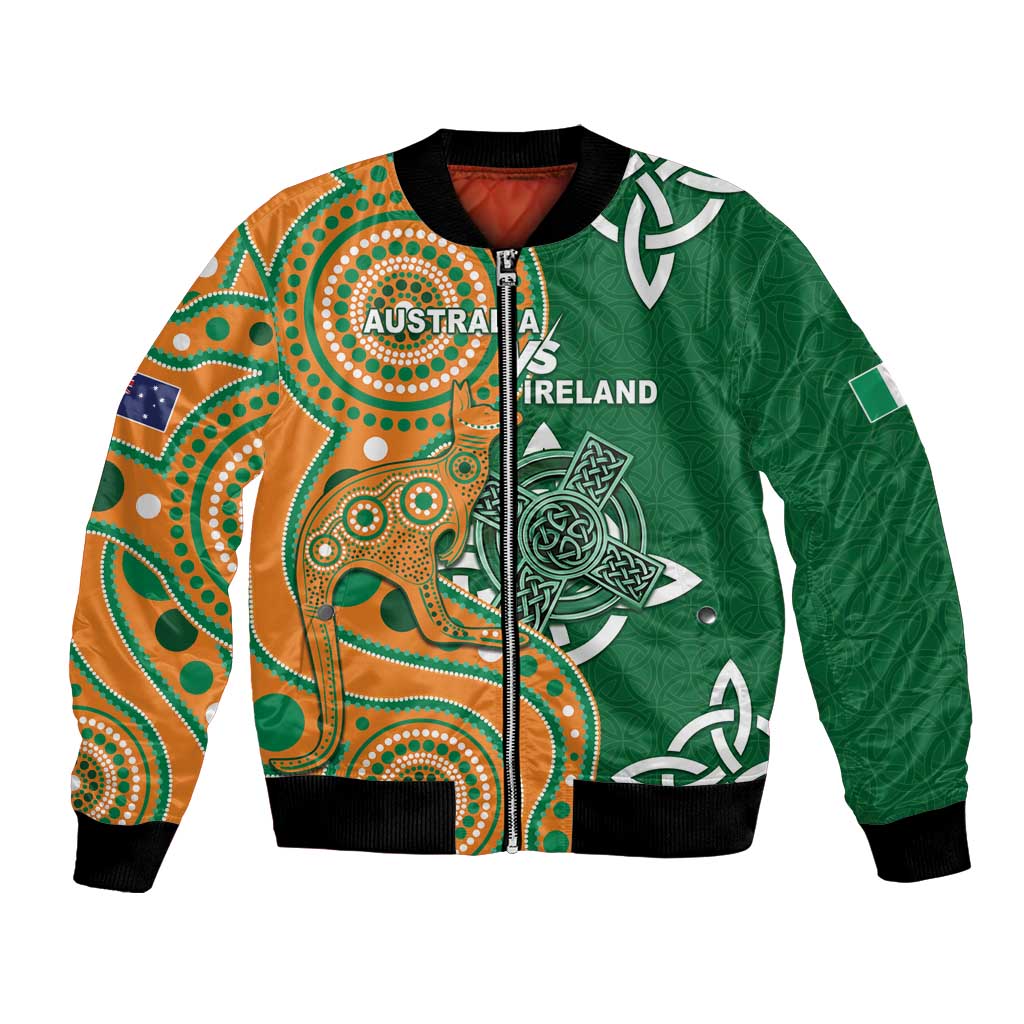 Australia And Ireland Rugby Custom Bomber Jacket Walllabies And Shamrock Together