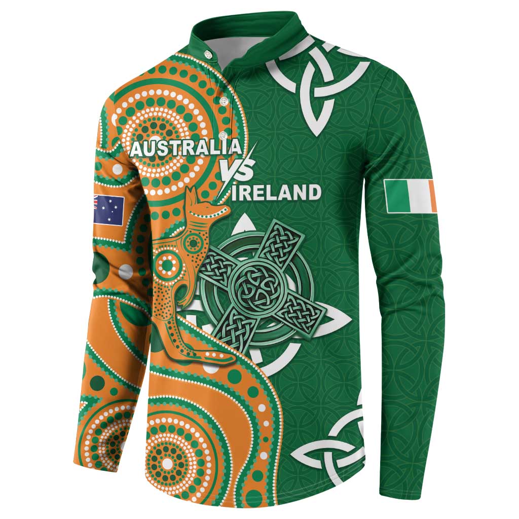 Australia And Ireland Rugby Custom Button Sweatshirt Walllabies And Shamrock Together