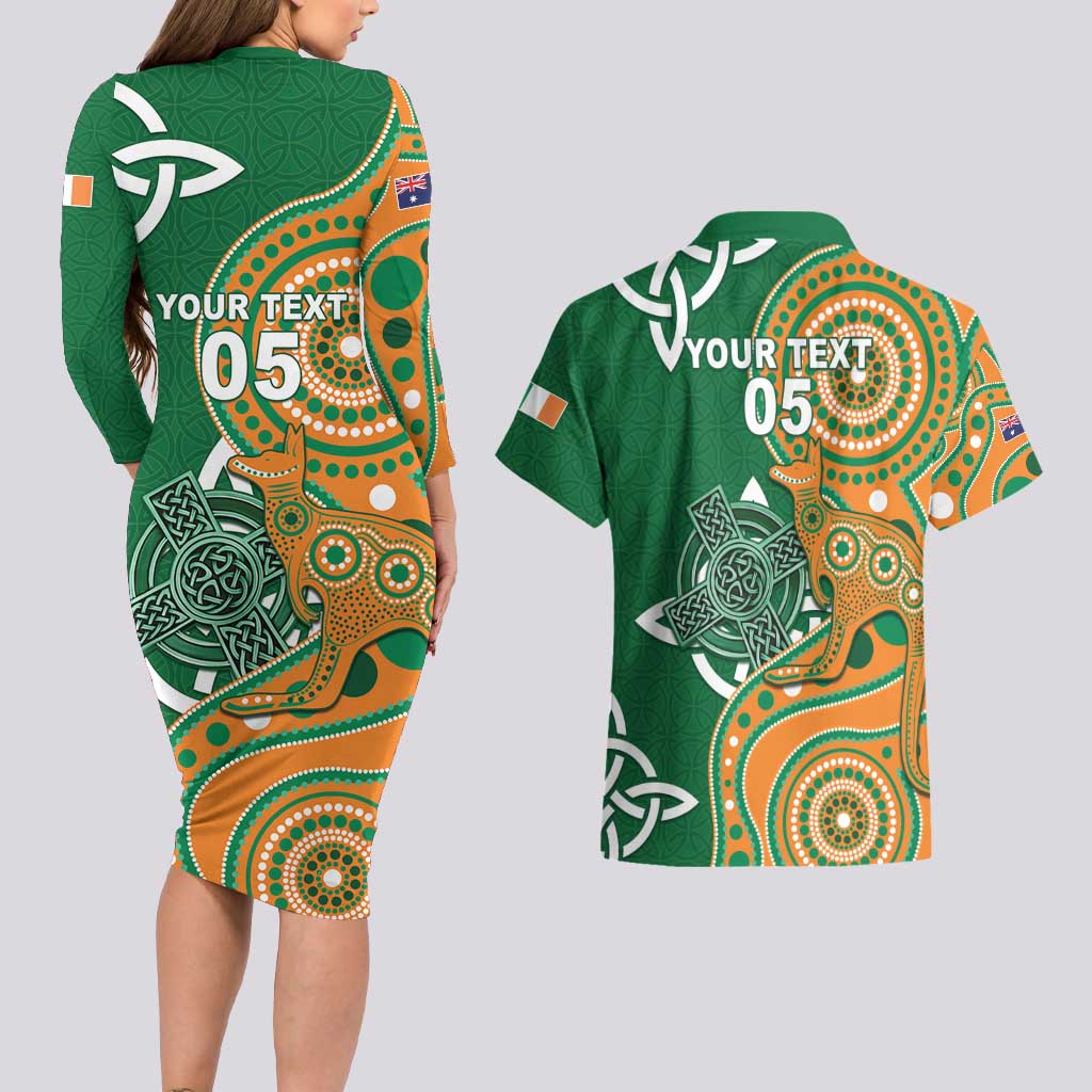 Australia And Ireland Rugby Custom Couples Matching Long Sleeve Bodycon Dress and Hawaiian Shirt Walllabies And Shamrock Together