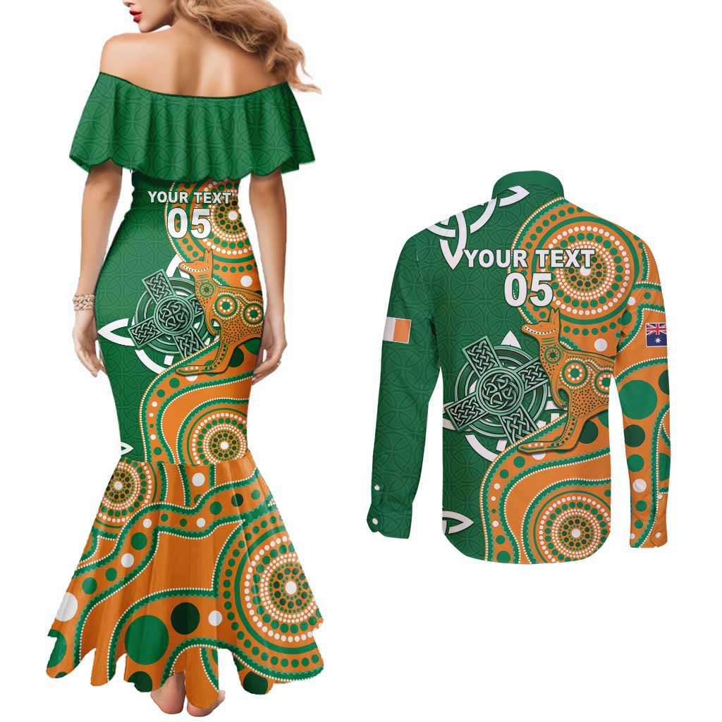 Australia And Ireland Rugby Custom Couples Matching Mermaid Dress and Long Sleeve Button Shirt Walllabies And Shamrock Together