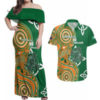 Australia And Ireland Rugby Custom Couples Matching Off Shoulder Maxi Dress and Hawaiian Shirt Walllabies And Shamrock Together