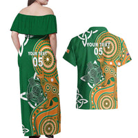Australia And Ireland Rugby Custom Couples Matching Off Shoulder Maxi Dress and Hawaiian Shirt Walllabies And Shamrock Together