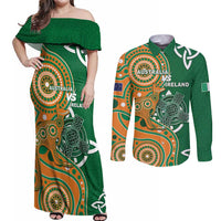 Australia And Ireland Rugby Custom Couples Matching Off Shoulder Maxi Dress and Long Sleeve Button Shirt Walllabies And Shamrock Together